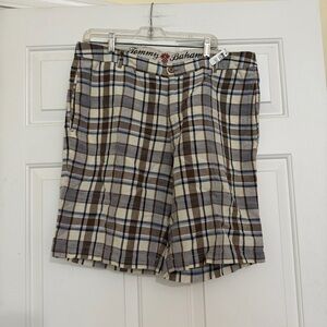 Tommy Bahama Men's Plaid Shorts Beige & Blue Paradise Nation Size 35 Linen Blend